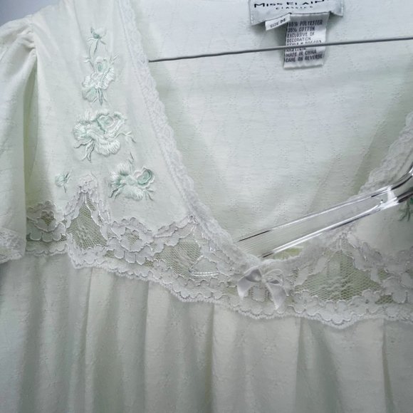 Miss Elaine Classics Nightgown Med Light Mint Knit Short Sleeve Lace Embroidered - Picture 6 of 14
